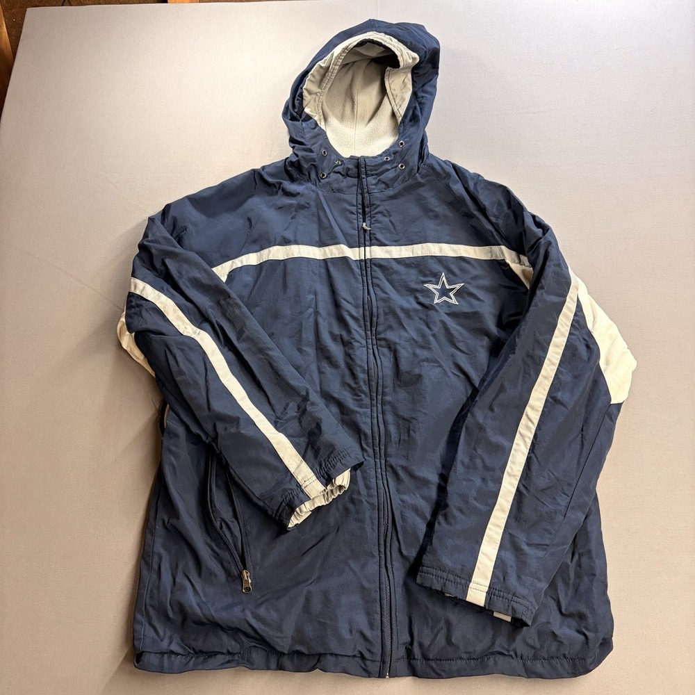 Dallas Cowboys Jacket Adult M Navy Hooded Full Zip Fleece Lined Underarm Rip